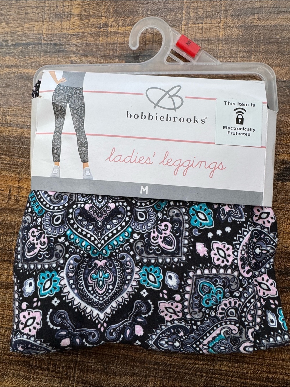 Bobbie Brooks Black Leggings with Teal & Pink Paisley